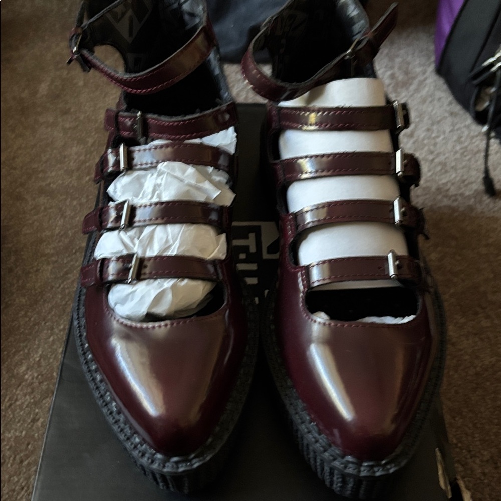 Burgundy Strappy Patent Leather Shoes